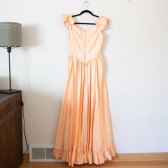 Vintage Priscilla of Boston Ruffle Shoulder Peach 60s Prom Dress Gown - Picture 3 of 5